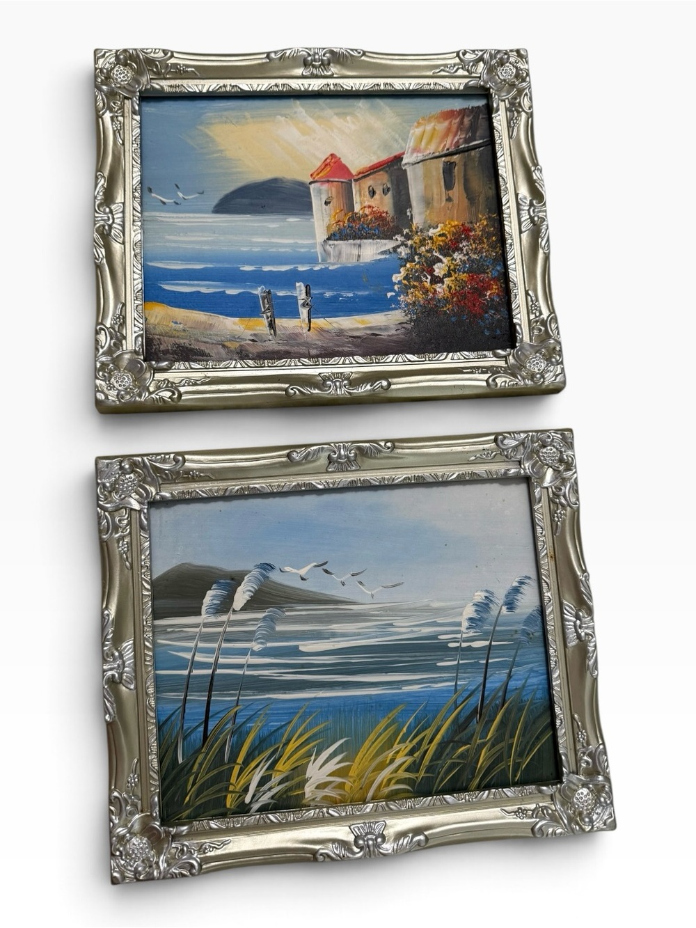 Hand Painted Coastal Seascape Painting Pair Framed